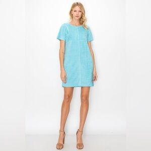 JOH Audrey Suede V Neck Dress Aqua Size Small